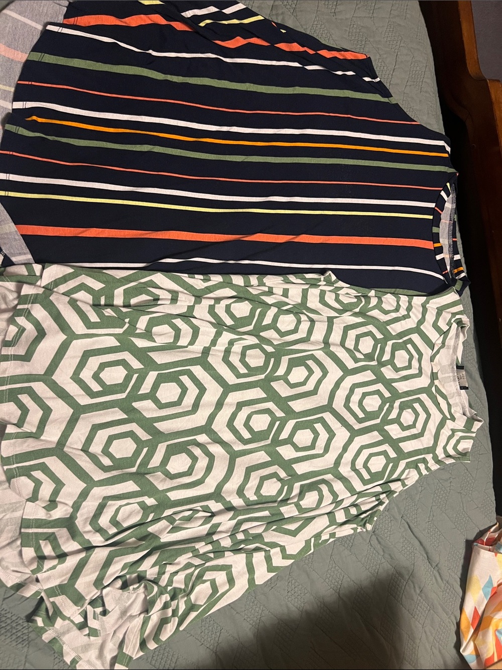 Lane Bryant Navy Striped Tank & Lane Bryant White Green Geometric Tank